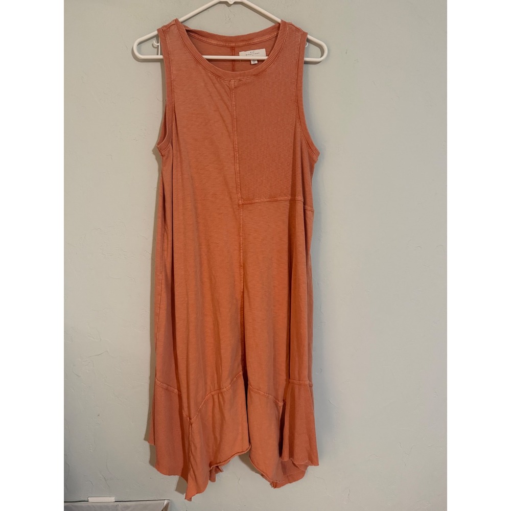 New Directions Coral Orange Mixed Media Sharkbite Hem Sleeveless Midi Dress‎ L